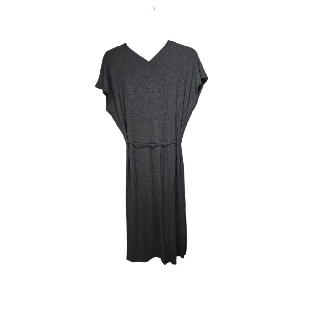 NWT Vince Women's Gray Double V-Neck Popover Midi Rayon Stretch Dress Size Large - Picture 3 of 10